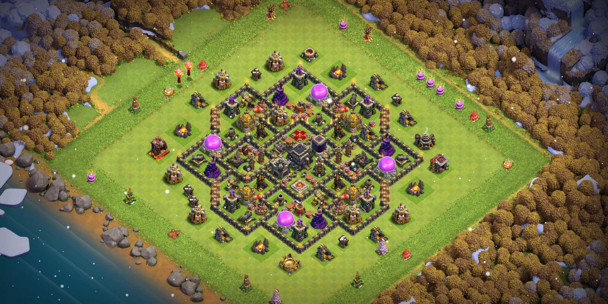 2022 COC TH9 New Home Base Layout with War Base Copy Link - Base of Clans